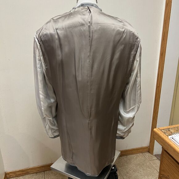 EVERETT HALL Gray Blue Plaid Windowpane 48L Wool Silk Big n Tall Italy - Picture 9 of 10